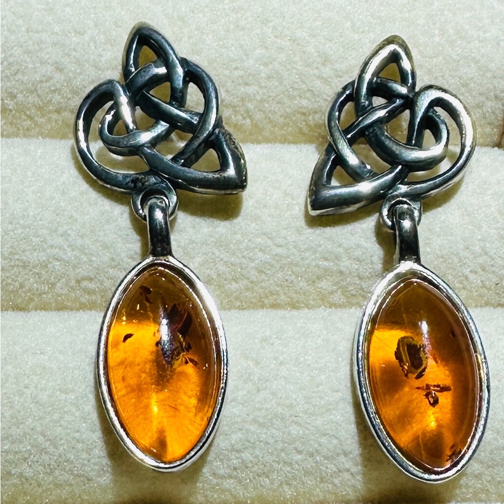Silver and Amber Drop Earrings